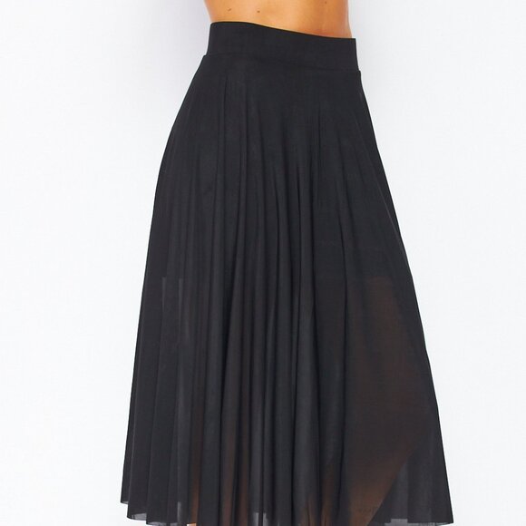LOVE POEM Black Pleated Midi Skirt | Flowy High Waist A-Line Skirt - Picture 5 of 6